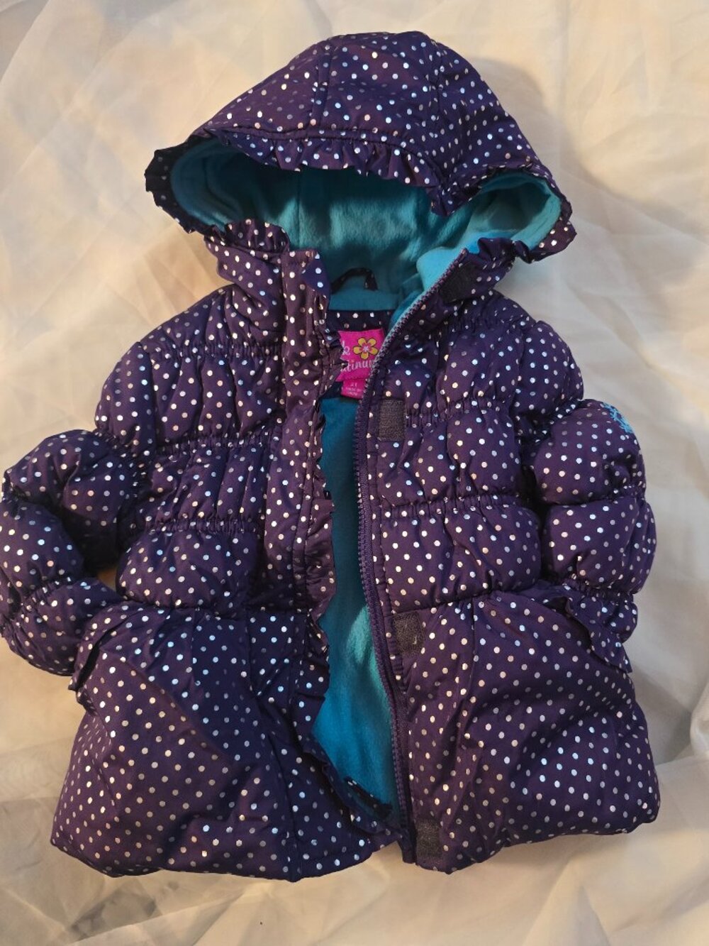 Pink Platinum 2T Metallic Polka Dot Ruffle Puffer Jacket Teal Toddler Girls